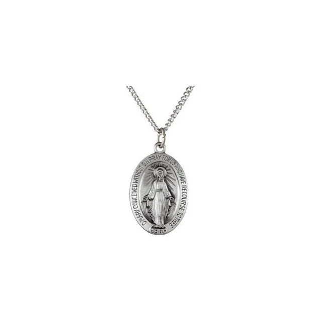 Sterling Silver 28.5x17.75mm Oval Miraculous Medal 24" Necklace