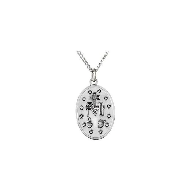 Sterling Silver 28.5x17.75mm Oval Miraculous Medal 24" Necklace - Image 2