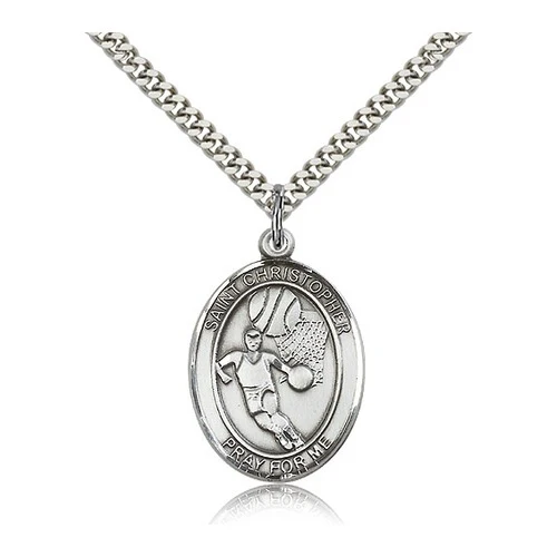 Sterling Silver St. Christopher Medal w/ chain - Basketball