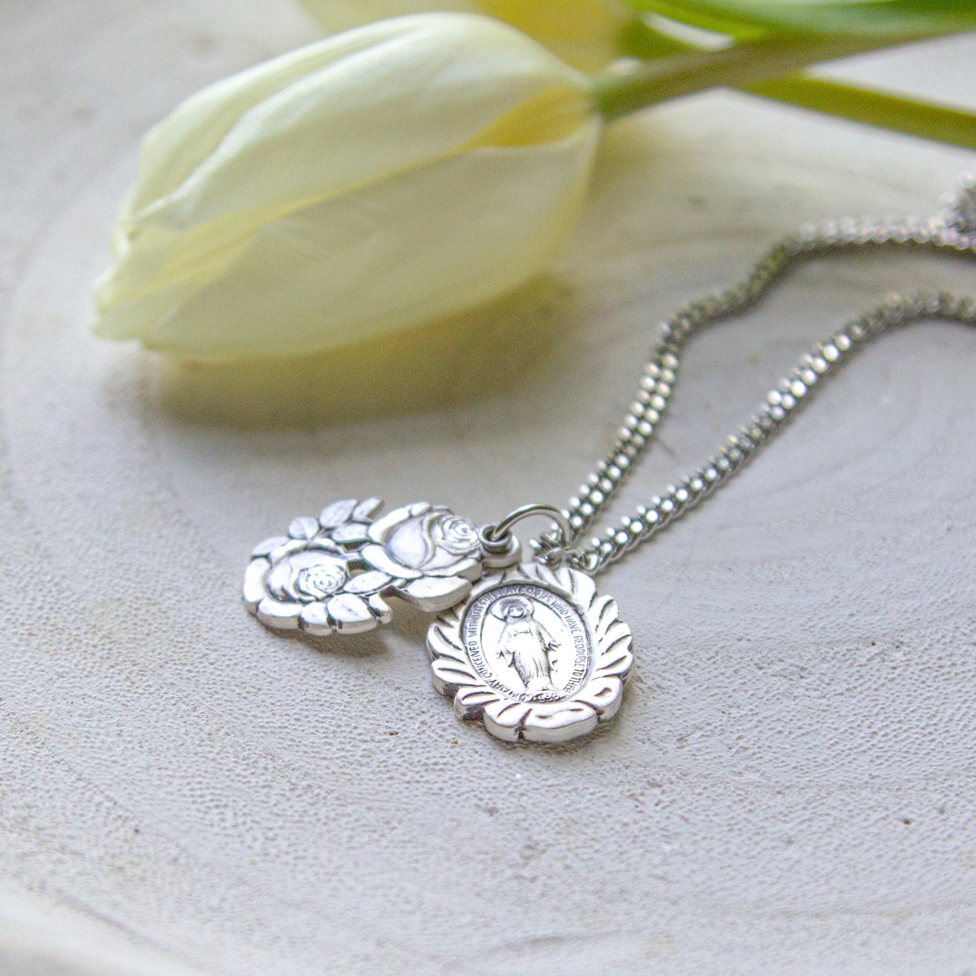 Sterling Silver Two Part Slide Miraculous Medal - 24" Chain - Image 2