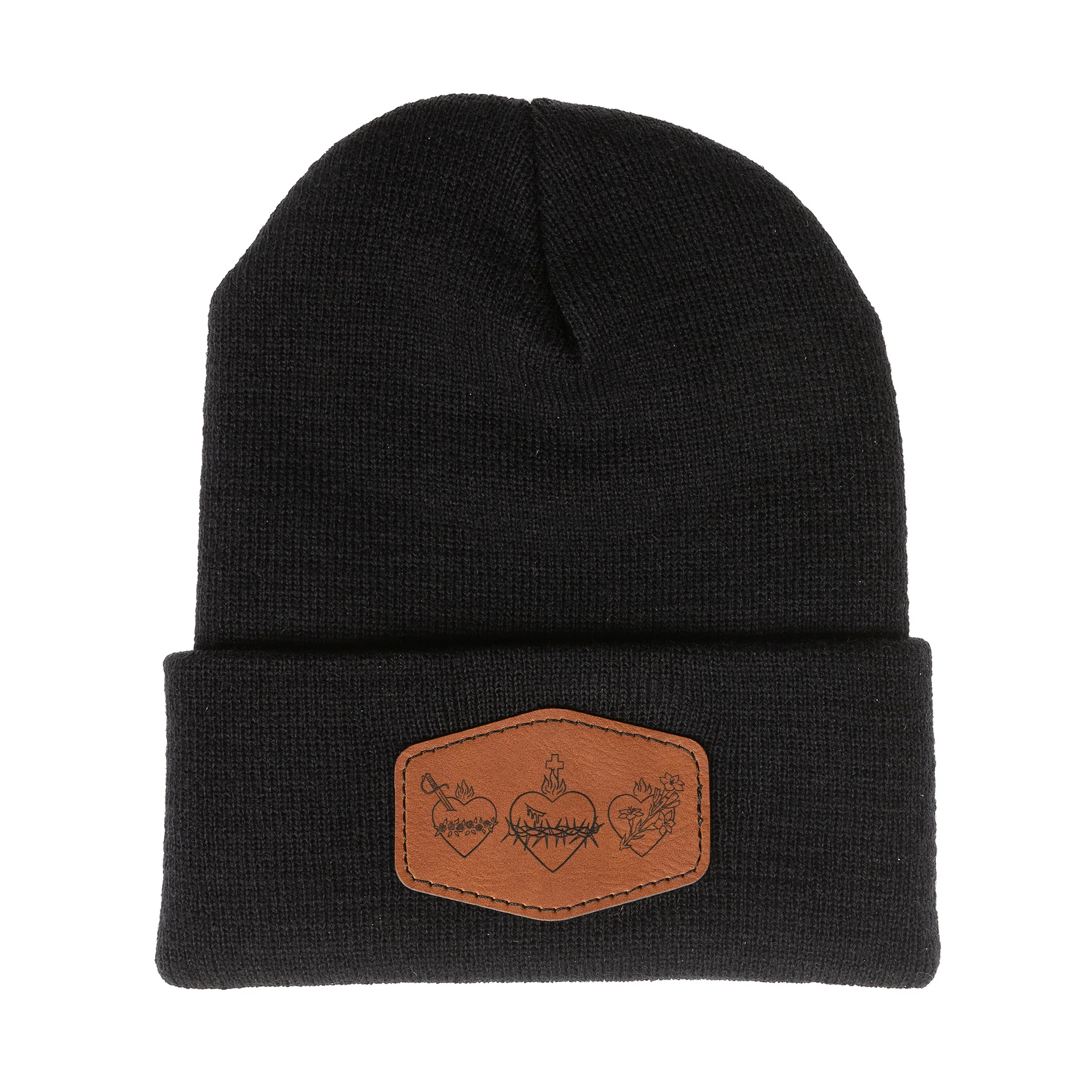Three Hearts Leather Patch Beanie - Image 2