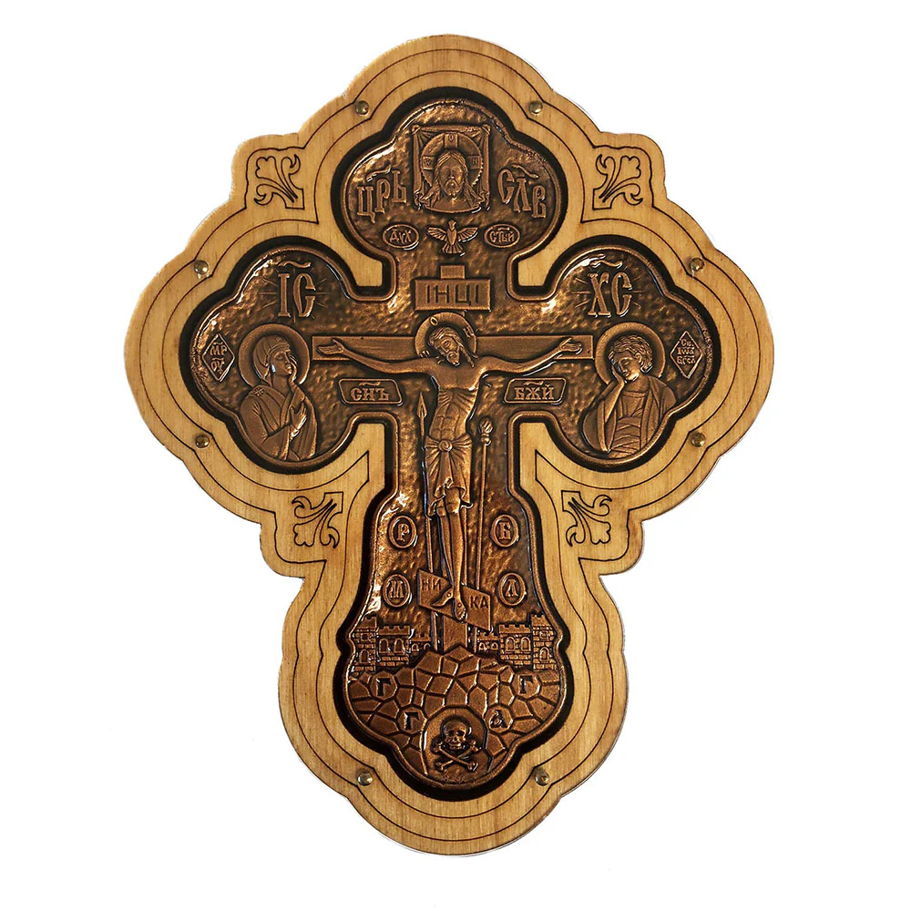 Two-Tone Icon Crucifix with Mary and St. John - 6"H