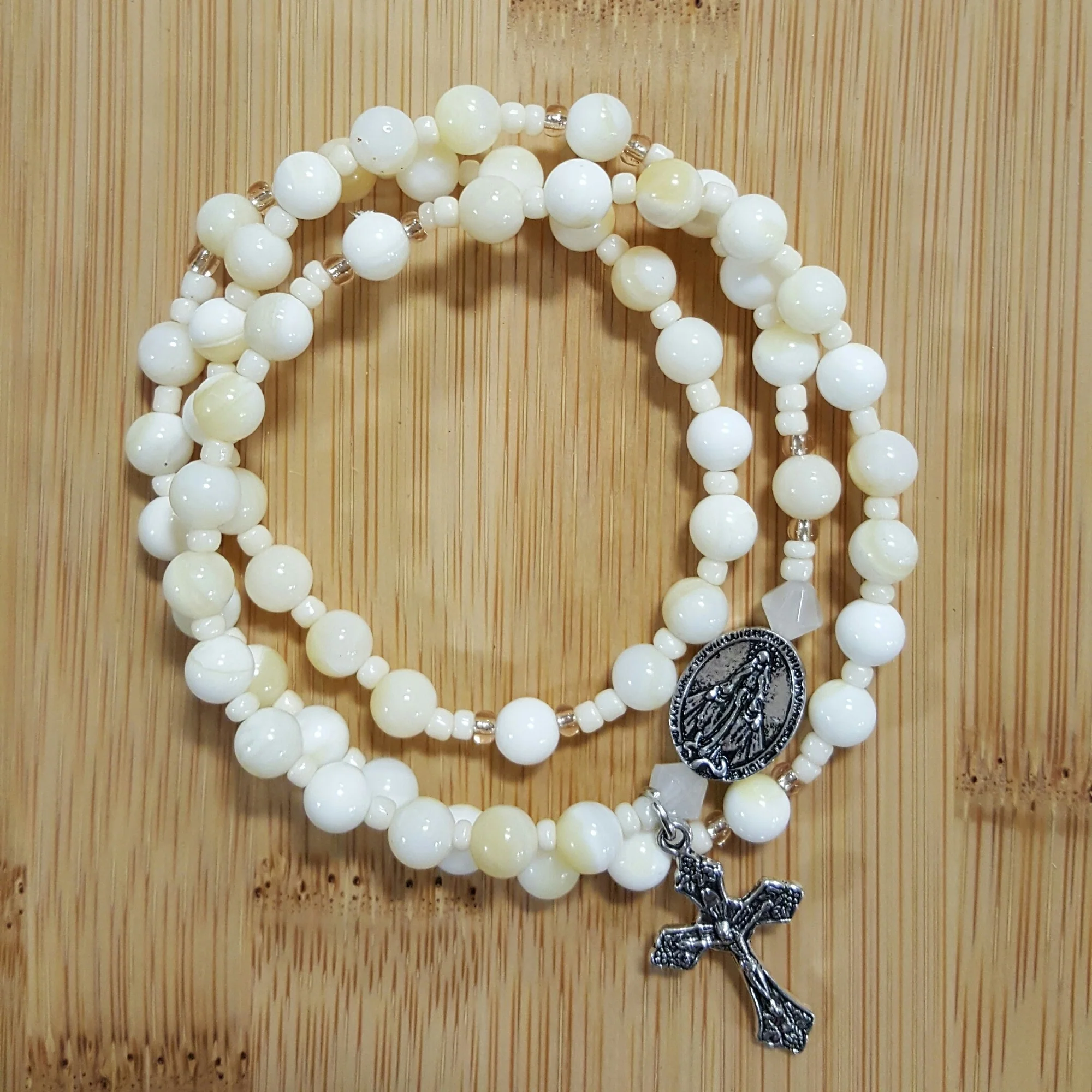 White Jasper Style Rosary Wrap Bracelet - Image 2