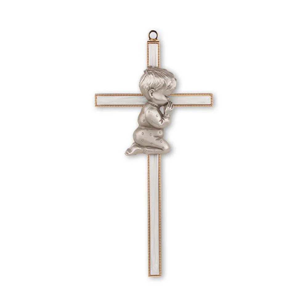 White Pearlized Praying Cross - Boy or Girl - Image 2