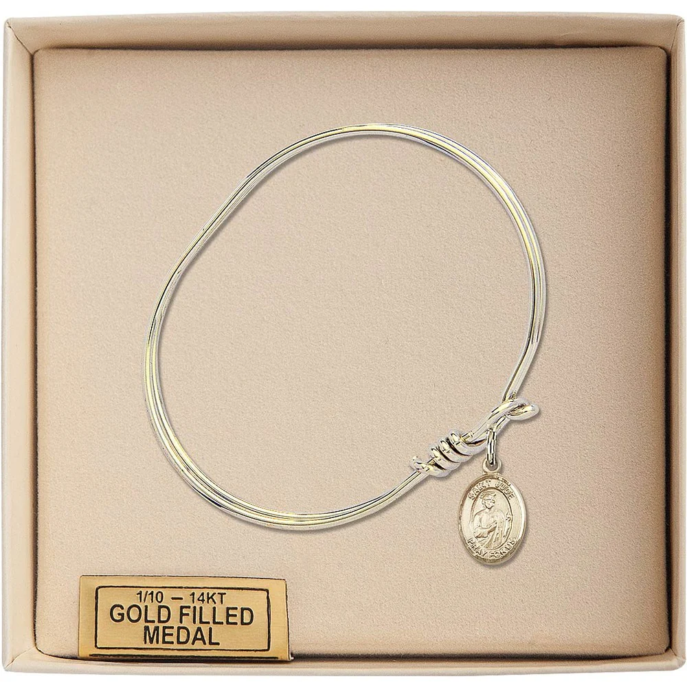 Youth 5 3/4" Gold Plated Bangle Bracelet with St. Jude Thaddeus Medal Charm - Image 3