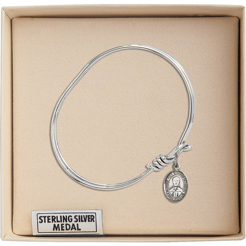 Youth 5 3/4" Rhodium Plated Bangle Bracelet with Blessed Pier Giorgio Frassati Medal Charm - Image 3