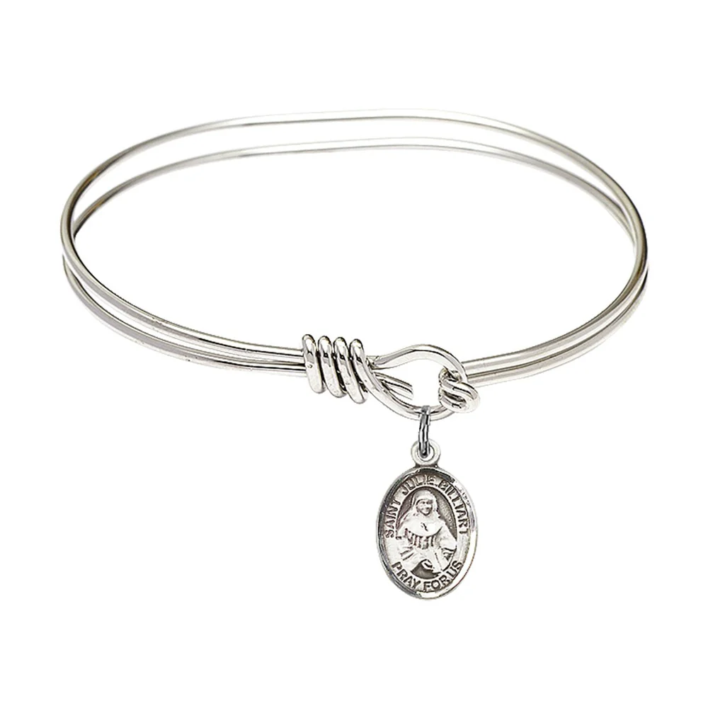 Youth 5 3/4" Rhodium Plated Bangle Bracelet with St. Julie Billiart Medal Charm