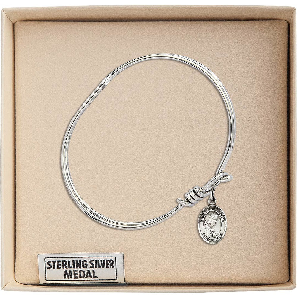 Youth 5 3/4" Rhodium Plated Bangle Bracelet with St. Philomena Medal Charm - Image 3